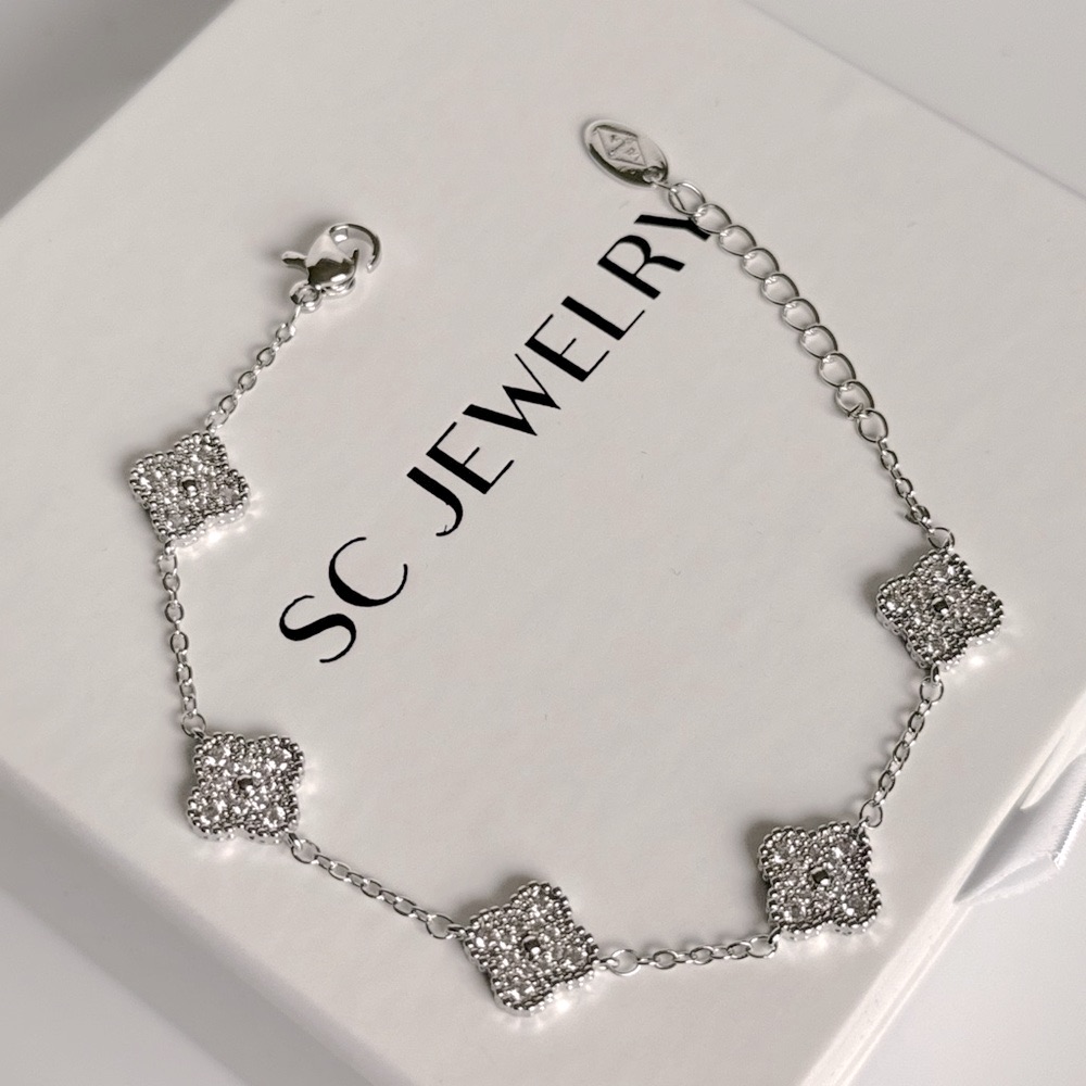Petite Clover Bracelet Zircon Silver Tone Chain